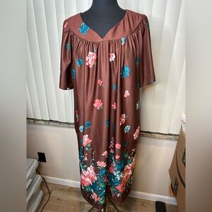 Anthony Richards Vintage Brown Mumu/ House Dress with Floral Design Size 1X